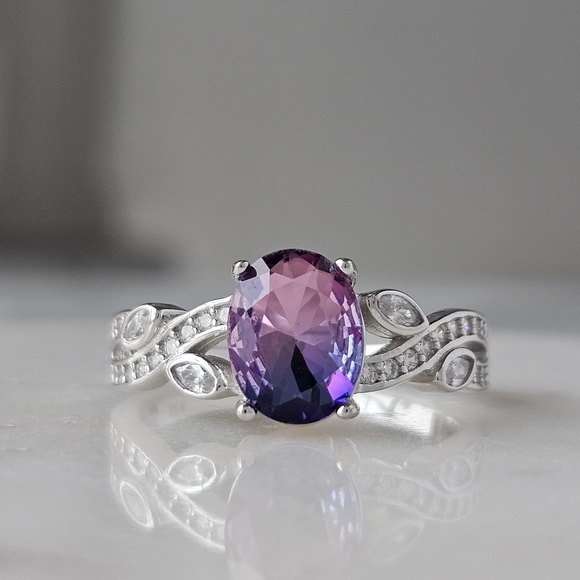 Pink & Purple Oval Gemstone Ring, real 925 Sterling Silver Charmed Aroma - Picture 4 of 8